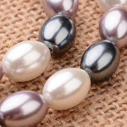 Grade ovale lucido una conchiglia di perle fili di perline BSHE-M026-02-1