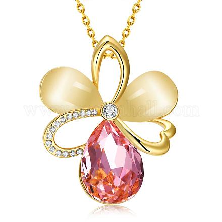 Real 18K Gold Plated Graceful Alloy Glass Flower Pendant Necklaces NJEW-BB00863-02-1