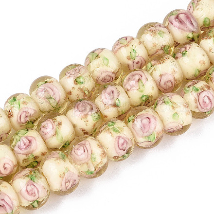 Нити бусин-рондель с внутренним цветком ручной работы в технике лэмпворк LAMP-T022-24I-1