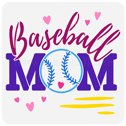 FINGERINSPIRE Baseball Mom Stencil for Painting 11.8x11.8 inch Mother's Day Decoration Plastic PET Love Heart Craft Stencils with Text for DIY Scrapbook DIY-WH0391-0039-1