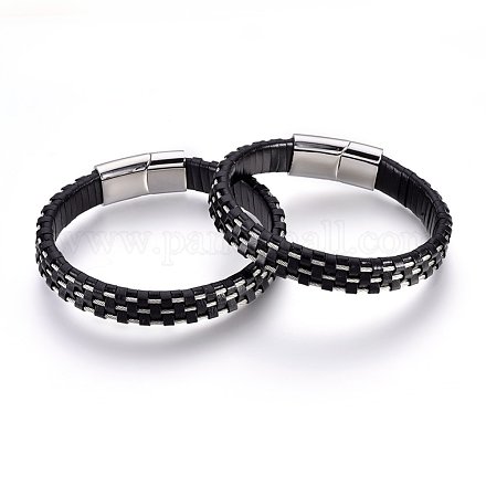 Braided Leather Cord Bracelets BJEW-F349-03P-02-1