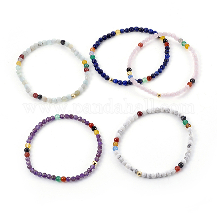 Natural Mixed Gemstone and Natural Color Agate Stretch Bracelets BJEW-JB04001-1