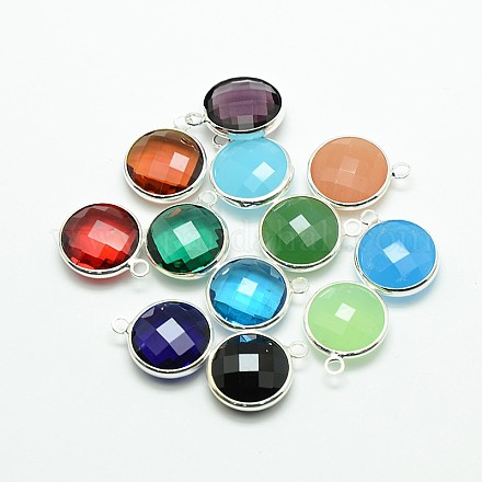 Silver Color Plated Brass Glass Pendants X-GLAA-J018B-S-1