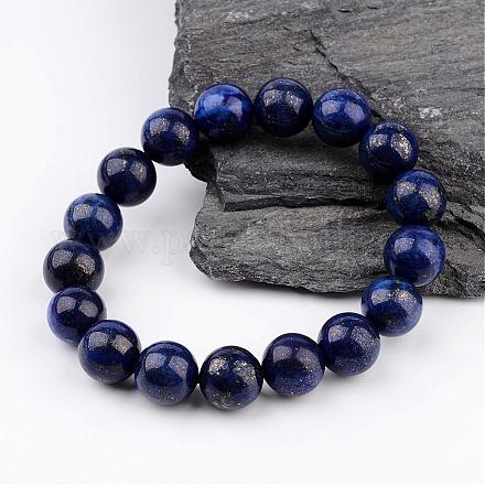 Natural Lapis Lazuli(Dyed) Round Beaded Stretch Bracelets BJEW-JB02271-01-1