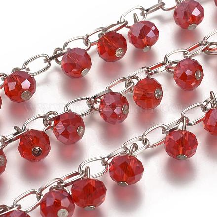Chaînes avec perles en rondelles facettées en verre manuelles pour réaliser de colliers et bracelets AJEW-JB00086-06-1