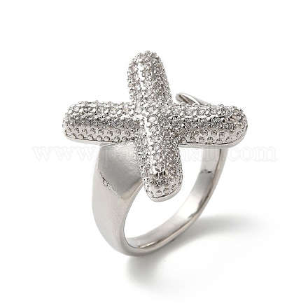 Открытое кольцо-манжета из латуни с надписью микро паве для женщин с прозрачным кубическим цирконием RJEW-N046-03X-P-1