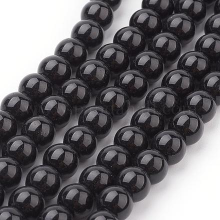 ジュエリーネックレスクラフト用のブラックガラスパールラウンドルースビーズ  6mm  穴：1mm  約140個/連 X-HY-6D-B20-1