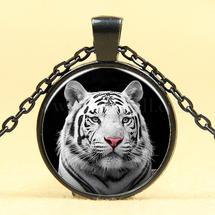 Los collares de vidrio plano y redondo patrón de cabeza de tigre NJEW-N0051-018B-03-1