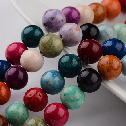 Dyed Natural Fossil Beads Strands G-E328-8mm-M-1