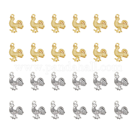 Dicosmetic 60 pieza 2 colores dijes de gallo dorados y antiguos dijes agrícolas de plata pequeños dijes de animales lindos dijes de pollo colgantes de aleación para manualidades diy fabricación de joyas FIND-DC0003-01-1