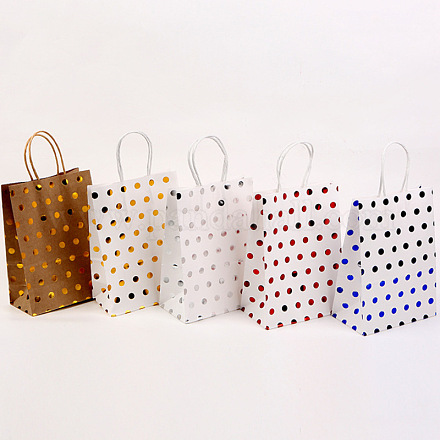 水玉模様の長方形の紙袋  ハンドル付き  ギフトショッピングバッグ用  ミックスカラー  8x15x21cm CON-PW0001-122-1