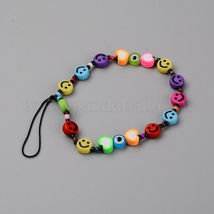Acrylic Smile Face Beaded Mobile Straps HJEW-WH0011-43-1