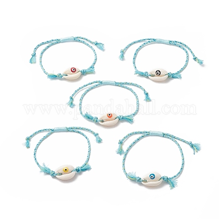 Cauri naturel avec bracelet en perles tressées mauvais œil avec cordon en nylon et coton pour femme BJEW-JB09140-1
