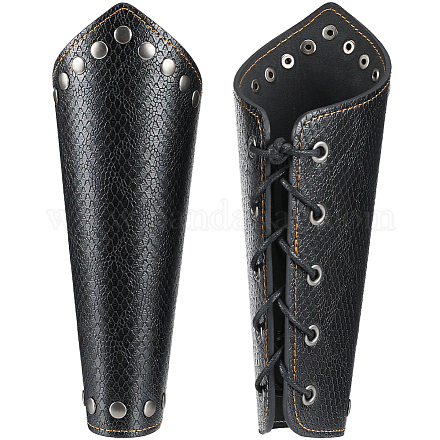GORGECRAFT 2PCS Leather Gauntlet Wristband Medieval Archery Bracers Vintage Rivet Black Snakeskin Grain PU Leather Arm Armor Cuff for Halloween Outdoor Role-Playing Adult Knight Costumes Accessories AJEW-WH0342-91A-1