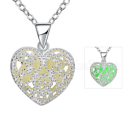 Zinc Alloy Hollow Heart Luminous Noctilucent Necklaces NJEW-BB03136-A-1