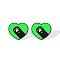 Acrylic Heart with Footprint Stud Earrings for Women, Lime, 15mm