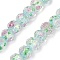 Handmade Foil Lampwork Beads Strands, Rondelle with Flower, Faceted, Pale Turquoise, 9.5~10x7.5~8mm, Hole: 1.1~1.5mm, about 40pcs/strand, 12.60''(32cm)