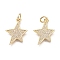 Brass Micro Pave Clear Cubic Zirconia Pendants, with Jump Ring, Star, Real 18K Gold Plated, 20.5x13.5x2mm, Hole: 3mm, Jump Ring:5x0.8