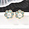 Flower Brass Micro Pave Clear Cubic Zirconia Stud Earrings, with Plastic Imitation Pearl & Synthetic Turquoise, Cadmium Free & Lead Free, Golden, 17.5x16mm