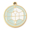 304 Stainless Steel Pendants, with Enamel, Flat Round Charm, Golden, Light Blue, 17x15x1.7mm, Hole: 1.4mm