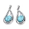 Synthetic Turquoise Teardrop Pendants, Brass Drop Charms, Platinum, 22.5x12.5x6.5mm, Hole: 4x2.5mm