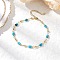 Brass Natural Magnesite Link Bracelets for Women, Flat Round, Gold, 7-1/2x1/8 inch(19x0.4cm)