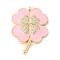 Brass Micro Pave Cubic Zirconia Pendants, with Enamel, Clover Charms, Pink, 27x20x3mm, Hole: 1.4mm