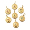 304 Stainless Steel Pendants, with Rhinestone and Jump Rings, Ion Plating(IP), Flat Round with Eye Charm, Real 14K Gold Plated, Mixed Color, 18x15.5x3.5mm, Hole: 5x2.5mm
