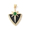 Cat Eye Pendants, Triangle with Sun, with Brass & Enamel  & Clear Cubic Zirconia, Rack Plating, Long-Lasting Plated, Cadmium Free & Lead Free, Real 18K Gold Plated, Light Green, 33x22.5x5mm, Hole: 4x3.5mm