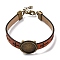 Hollow Cross PU Leather Bracelet Making, with Flat Round Alloy Tray Settings, Antique Bronze, Chocolate, 7-7/8 inch(20cm), 10.5mm, Tray: 18mm