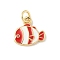 Brass Enamel Charms, Fish Charms, Rack Plating, Cadmium Free & Lead Free, Long-Lasting Plated, with Jump Ring, Real 18K Gold Plated, Red, 12x12.5x2.5mm, Hole: 3.5mm