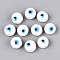 Handmade Porcelain Ceramic Beads, Flat Round with Evil Eye, Bright Glazed Porcelain, White, 8~8.5x5~5.5mm, Hole: 1.4~1.8mm