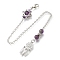 Round Natural Amethyst Dowsing Pendulums, with Rack Plating Brass and Alloy Findings, Woven Net/Web with Feather & Star of David, 248mm
