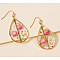 Teardrop Alloy Resin Dangle Earrings, with Dried Flower, Golden, Hot Pink, 40x18mm