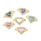 Brass Micro Pave Clear Cubic Zirconia & Shell Heart Connector Charms, with Enamel, Real 18K Gold Plated, Rack Plating, Long-lasting Plated, Cadmium Free & Lead Free, Mixed Color, 11.5x17.5x2.5mm, Hole: 1.3mm