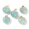 Natural Amazonite Pendants, Heart Charms with Brass Snap on Bails, Golden, 18x15.5x10mm, Hole: 5x3mm