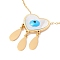 Ion Plating(IP) 304 Stainless Steel Heart with Teardrop Pendant Necklace, Evil Eye Shell Pendant with Enamel Necklace for Women, Golden, Sky Blue, 16.9 inch(42.8cm)