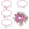 24Pcs 4 Styles PU Leather Braided Cord Bracelets for Women, with Alloy Enamel Ribborn Pendants, Pearl Pink, 7-3/8 inch(18.8cm), 6pcs/style