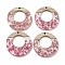 Wooden Pendants, Resin and Gold Foil, Rings, Cerise, 38x4mm, Hole: 2mm