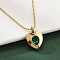 304 Stainless Steel Green Cubic Zirconia Pendant Neckalces for Women, Real 18K Gold Plated, Heart, 16.22 inch(41.2cm)