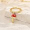 Fruit Pendant Brass Micro Pave Cubic Zirconia Finger Rings for Women, Golden, Mushroom, 16x8mm, Inner Diameter: 16mm~19mm