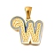 304 Stainless Steel Pendants, with Enamel, Ion Plating(IP), Laser Cut, Real 18K Gold Plated, Letter W, 16x19x1.5mm, Hole: 5.5x2.5mm