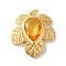 Leaf Rack Plating Brass Pendants, with Glass, Long-Lasting Plated, Lead Free & Cadmium Free, with Jump Ring, Golden, Orange, 22.5x25x5mm, Hole: 3mm