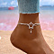 Zinc Alloy Crystal Rhinestone Star Link Iron Double Layer Chain Anklets for Women, Platinum, 6-3/4 inch(170mm)