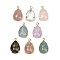 Natural Mixed Gemstone Faceted Pendants, Rack Plating Brass Teardrop Charms, Golden, 22x13x6mm, Hole: 1.6mm