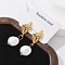 304 Stainless Steel Dangle Stud Earrings, with Plastic Pearl, Ion Plating(IP), Flat Round, Golden, 36.5x10.5mm