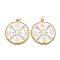 Eco-Friendly Brass Micro Pave Clear Cubic Zirconia Enamel Pendants, with Jump Ring, Long-Lasting Plated, Flat Round with Star 
and Letter Pattern, Real 18K Gold Plated, White, 28x25x3mm, Jump Ring: 5x0.8mm, 3.5mm Inner Diameter