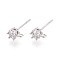 925 Sterling Silver Micro Pave Clear Cubic Zirconia Stud Earring Findings, with Loop, Flat Round, Platinum, 7x4.5mm, Hole: 1mm, Pin: 0.8mm