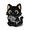 Cat with Fish Enamel Pins, Alloy Lapel Pin Backs for Backpack Clothes, Black, 30.5x23mm