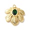 Leaf Rack Plating Brass Pendants, with Glass, Long-Lasting Plated, Lead Free & Cadmium Free, with Jump Ring, Golden, Green, 22x22.5x3.5mm, Hole: 3mm